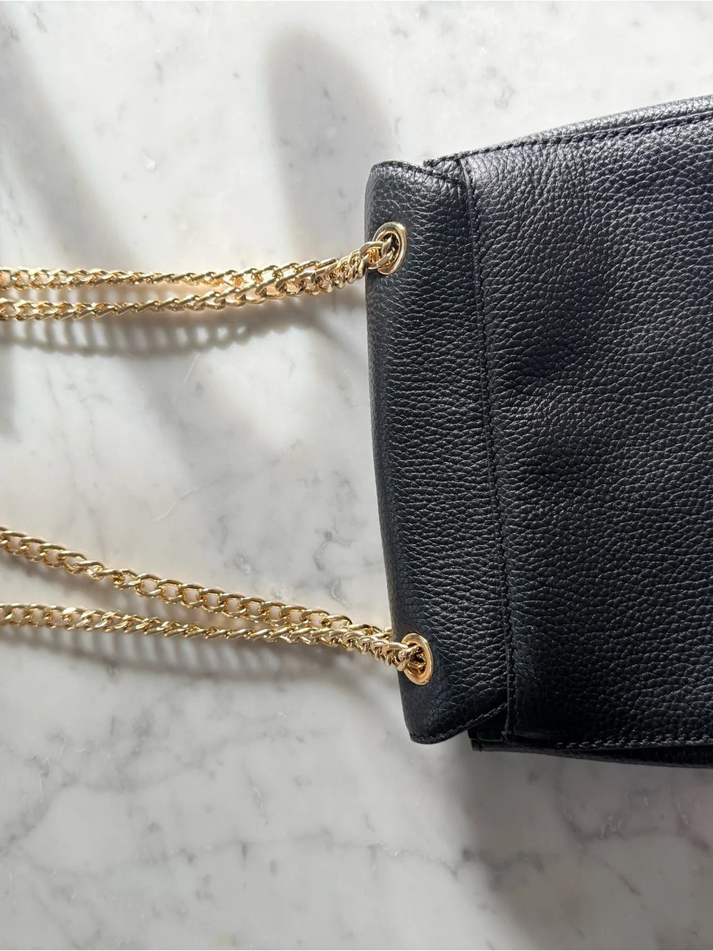 Michael Kors Black Pebbled Leather Shoulder Bag with Gold Hardware